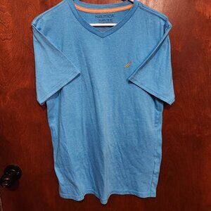 Nautica Shirt Mens Extra Large Blue V Neck Short Sleeve Logo Stretch Pullover